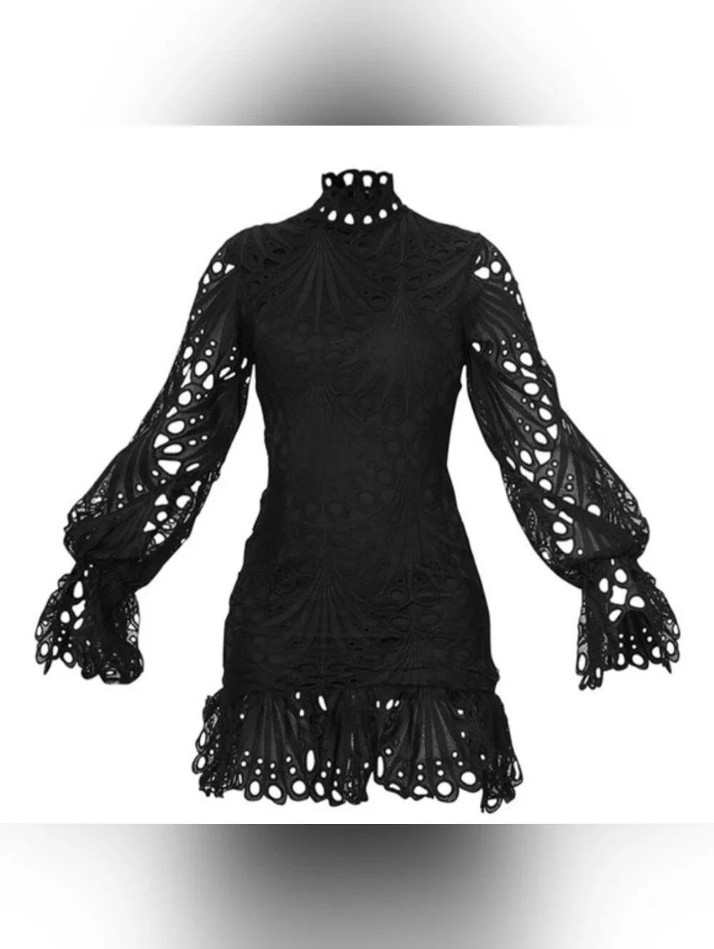 Pretty Little Things Size 6 Black High Neck Frill Body Con Mini Dress Cute!